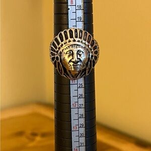 Stainless steel Native American warrior ring silver tone, nice etching size 10